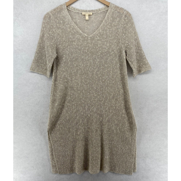 Eileen Fisher Sweaters - EILEEN FISHER Sweater XS Organic Linen Cotton Grain Tunic Short Sleeve Beige